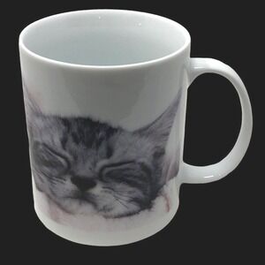 Black and White Sleeping Cat Kitten Mug Cup Animal Lover Crazy Cat Lady Man